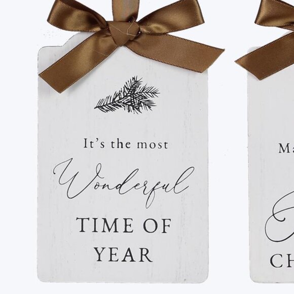 4-Piece Wintergreen, White Ornaments/Gift Tags Silky Ribbon Bow, Festive Sayings - Picture 5 of 5